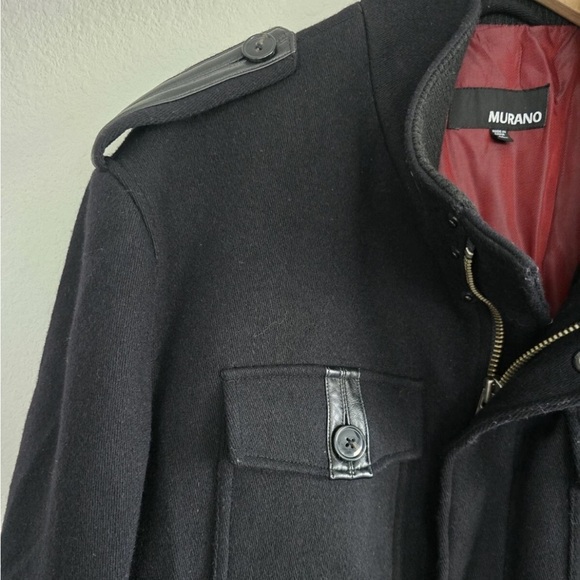 Murano Wool Blend Jacket Coat XL Men Black Leather Trim Military Heavy 90s Y2k - Picture 8 of 16